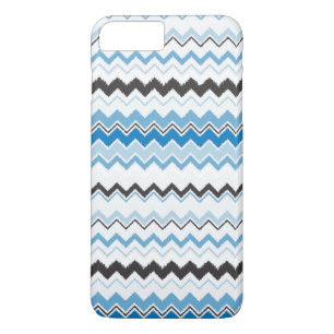 Coque iPhone 8 Plus/7 Plus Chic motif ikat chevron bleu et blanc moderne