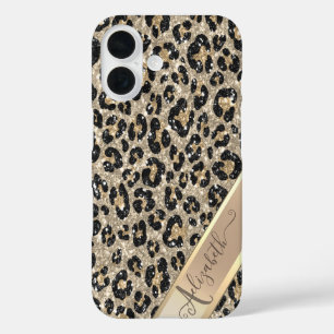 Coque Pour iPhone 16 Chic motif léopard pailleté Monogramme