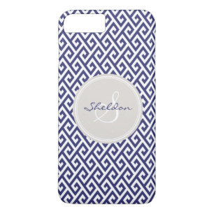 Coques Pour iPhone Chic motifs géométriques clé grecque bleue monogra