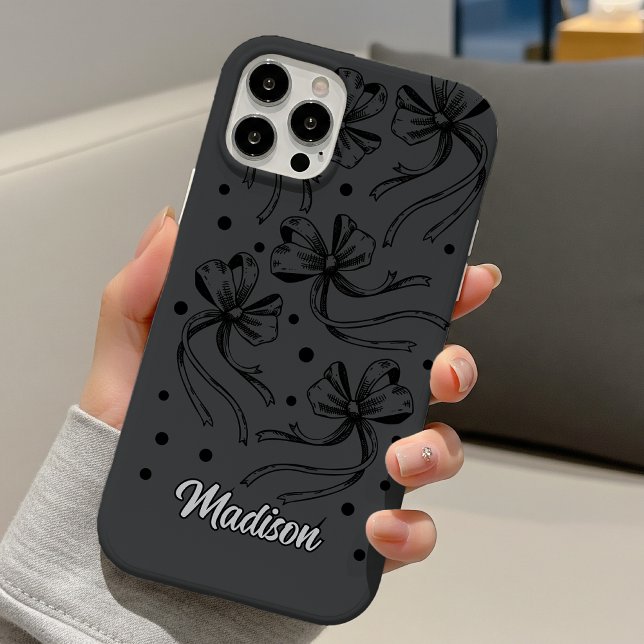 Coques Case-Mate iPhone Chic Noir Gris Coquette Monogramme Bow (Créateur téléchargé)