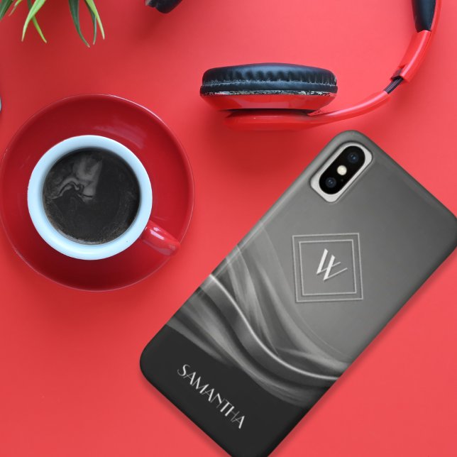 Coques Case-Mate iPhone Chic noir métal luxueux Monogramme (Créateur téléchargé)