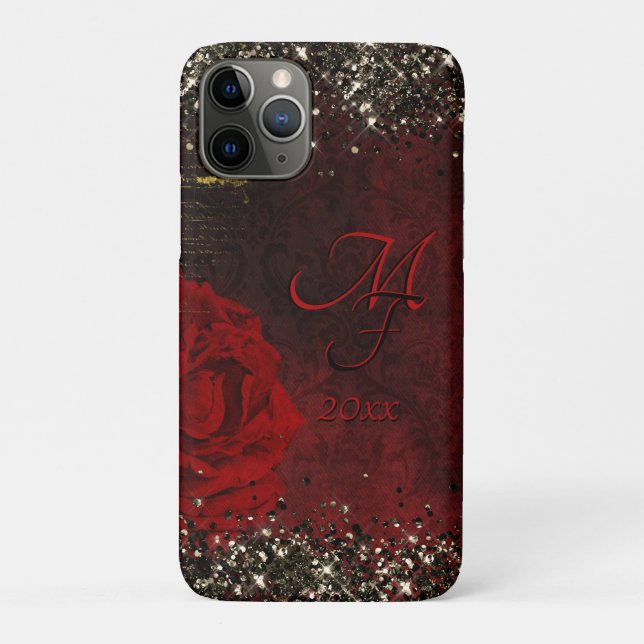 Coques Case-Mate iPhone Chic noir rouge or parties scintillant de fleur mo (Dos)