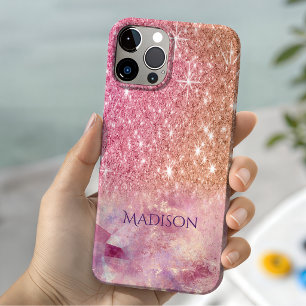 Coque Case-Mate iPhone Chic ombre rose blush rose pailleté monogramme