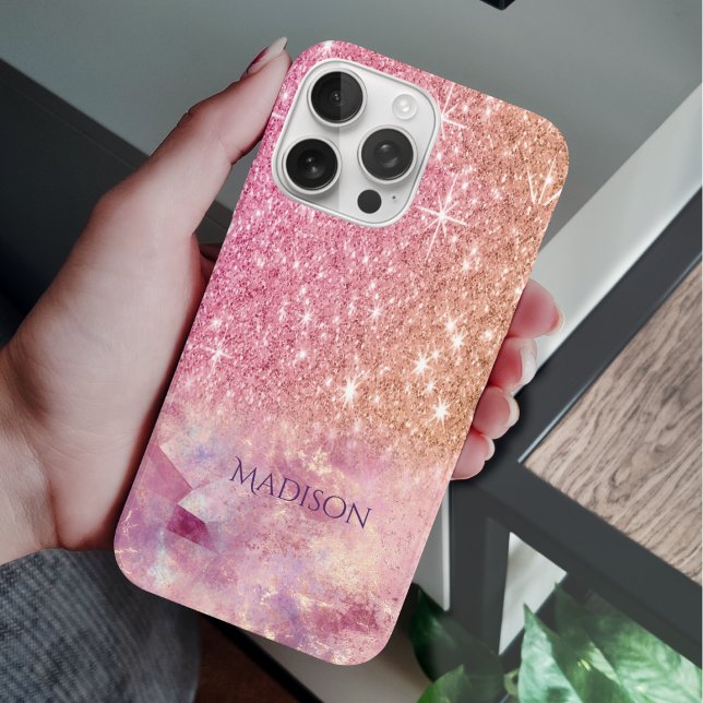 Coques Case-Mate iPhone Chic ombre rose rose pâle parties scintillant mono (Créateur téléchargé)