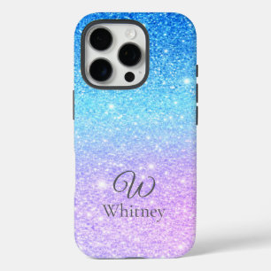 Coque iPhone 16 Pro Chic ombre violet bleu pailleté moderne