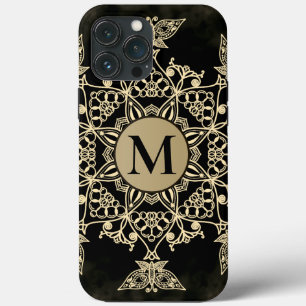 Case-Mate iPhone Case Chic or monogramme mandala girly en or noir