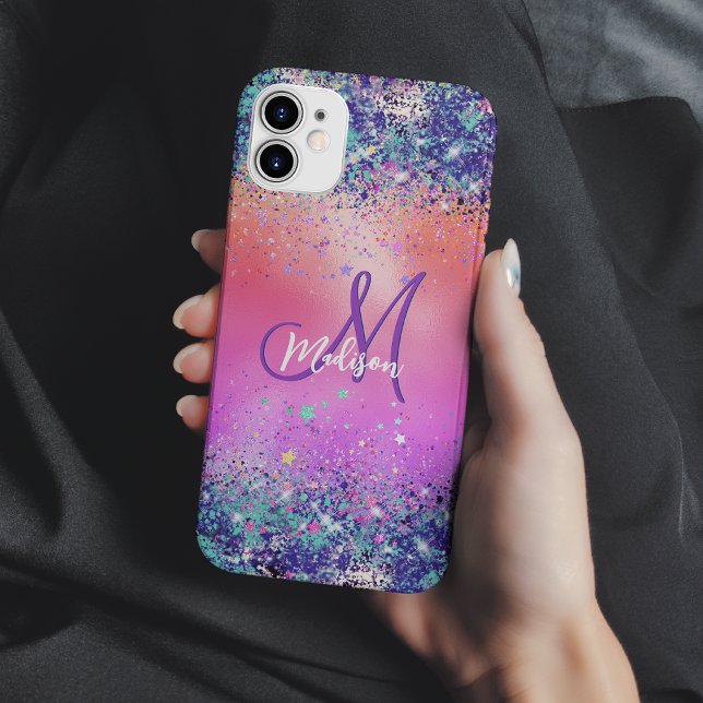 Coques Case-Mate iPhone Chic orange rose iridescent faux pailleté monogram (Créateur téléchargé)
