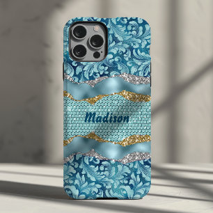 Case-Mate iPhone Case Chic pailleté floral or turquoise sarcelle monogra