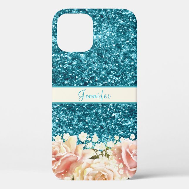 Coques Case-Mate iPhone Chic Parties scintillant Bleu Fille Nom Floral Des (Verso)