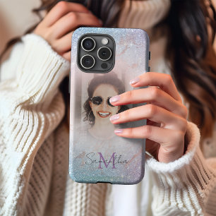 Coque iPhone 16 Pro Max Chic Pastel Parties scintillant Monogramme & Photo