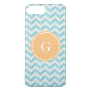 Coque iPhone 8 Plus/7 Plus Chic Pastel turquoise Chevron Monogramme personnal