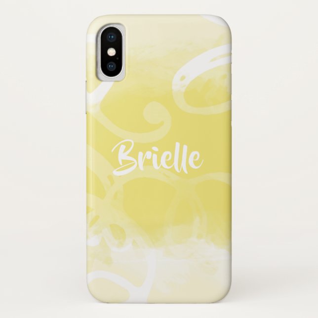 Coques Case-Mate iPhone Chic Pastel Yellow Aquarelle Tourbillons Avec Nom (Dos)