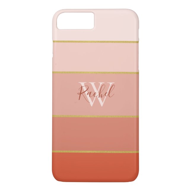 Coques Case-Mate iPhone Chic Peach Stripes Ombre avec Monogramme (Dos)