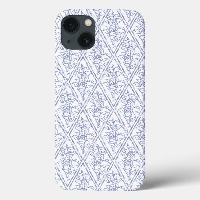 Coques Case-Mate iPhone Chic Périwinkle Bleu Blanc Floral Diamond Motif (Verso)