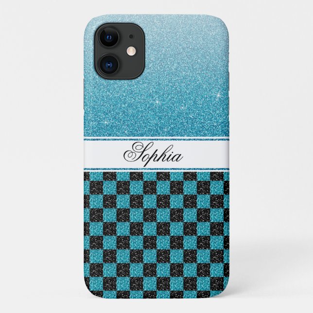 Coques Case-Mate iPhone Chic Personnalisé Blue Sparkle Nom de la Parties s (Dos)