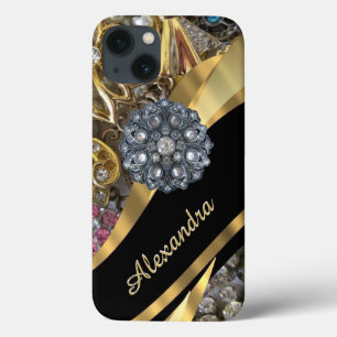 Coques Pour iPhone Chic personnalisé élégant strass en pierre d'or