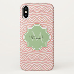 Etui iPhone Case-Mate Chic Pink Arched Scallops Soft Green Monogramme No
