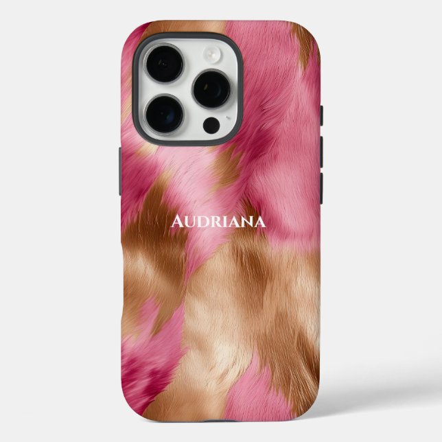 Coques Case-Mate iPhone Chic Pink Gold Faux Fur (Verso)