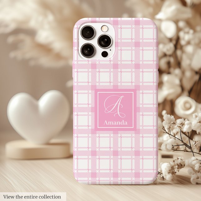 Coques Case-Mate iPhone Chic Pink Plaid iPhone Case Custom Name Keepsake (Chic Pink Plaid iPhone Case Custom Name Keepsake)