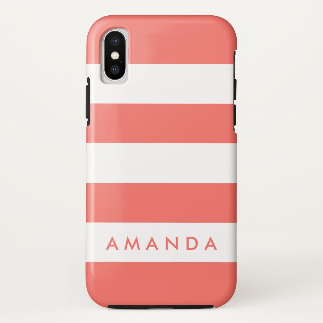 Coques Case-Mate iPhone Chic prépa Corail vivant rayé personnalisé (Dos)