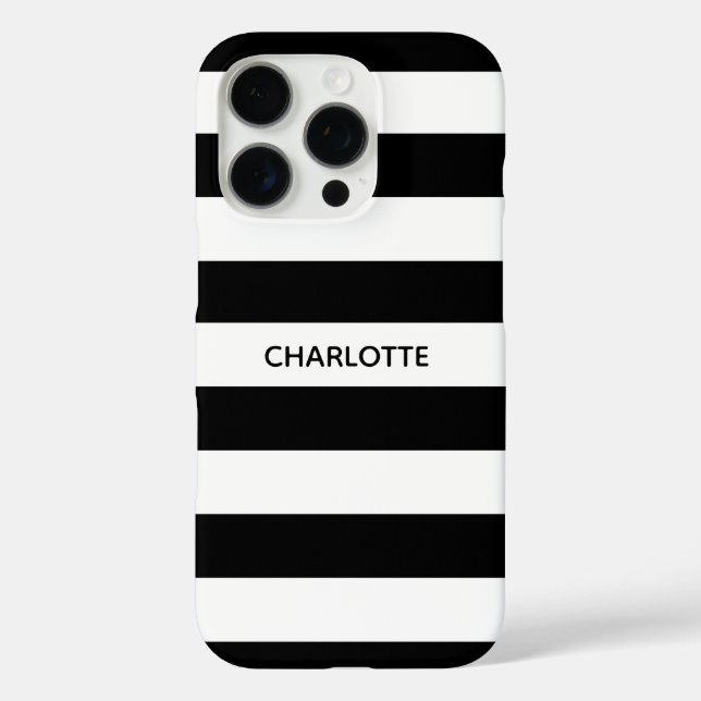 Coques Case-Mate iPhone Chic rayures noir et blanc nom personnalisé monogr (Verso)
