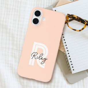 Coque Pour iPhone 16 Plus Chic Retro Monogram Script Blush Pink mignon tenda