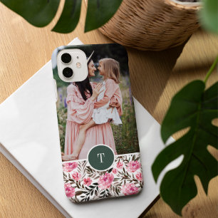 Coque Pour iPhone 16 Chic rose aquarelle Floral Monogramme & Photo