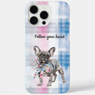 Coque iPhone 16 Pro Max Chic rose bleu bleu floral chien