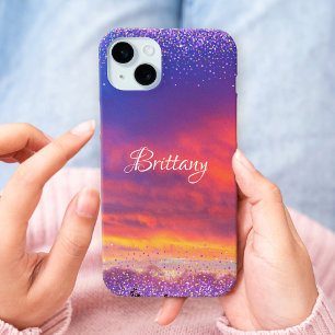 Coque Case-Mate iPhone Chic rose bleu coucher de soleil photo confetti sc