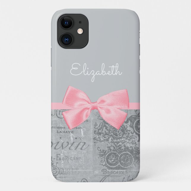 Coques Case-Mate iPhone Chic Rose Bow Girl Parisienne Ephémère et nom (Dos)