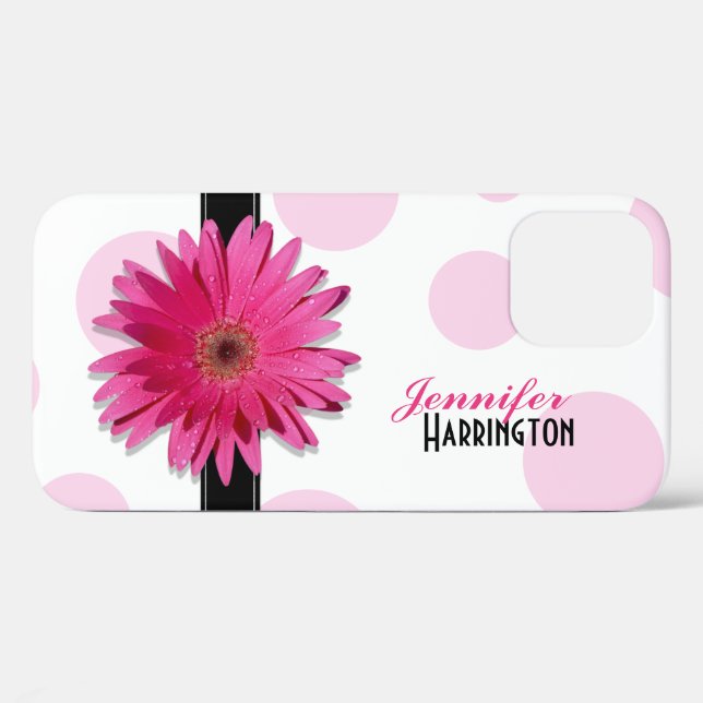 Coques Case-Mate iPhone Chic rose Gerbera Daisy Polka Dot (Verso (horizontal))