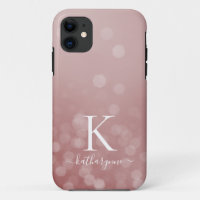 Chic Rose Gold Champagne Sparkle Bokeh Monogramme