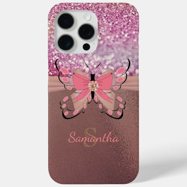 Coques Case-Mate iPhone Chic Rose Gold Foil Glittery Girl Nom Monogramme (Verso)