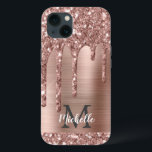 Case-Mate iPhone Case Chic Rose Gold Parties scintillant Drives Monogram<br><div class="desc">Elégante, moderne, rose fille parties scintillant or goutte rose métal personnalisé nom et monogrammed coque iphone. Cette conception présente des gouttes brillantes de parties scintillant rose rose rose rose rose rose arrière - plan en métal rose avec personnalisation monogramme initial et prénom modèle texte. Un cadeau féminin parfait pour les...</div>