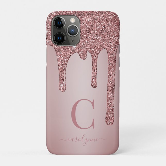 Coques Case-Mate iPhone Chic Rose Gold Parties scintillant gouttes Monogra (Dos)