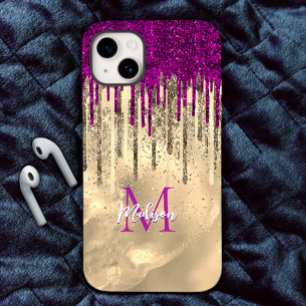 Coque Case-Mate iPhone Chic rose rose violet parties scintillant or goutt