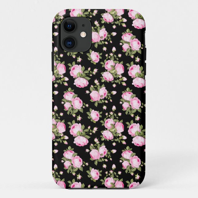 Coques Case-Mate iPhone Chic Roses roses roses sur noir (Dos)