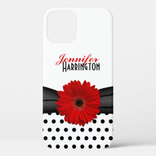 Coques Pour iPhone Chic Rouge Gerbera Daisy Polka Dot