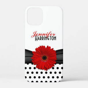 Coque iPhone 12 Mini Chic Rouge Gerbera Daisy Polka Dot