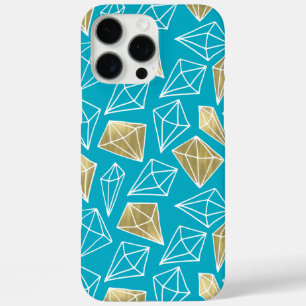 Coque iPhone 16 Pro Max Chic Turquoise Aqua Blue Gold Diamonds