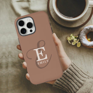 Coque iPhone 16 Pro Max Chic Unique Monogramme Mocha Brown