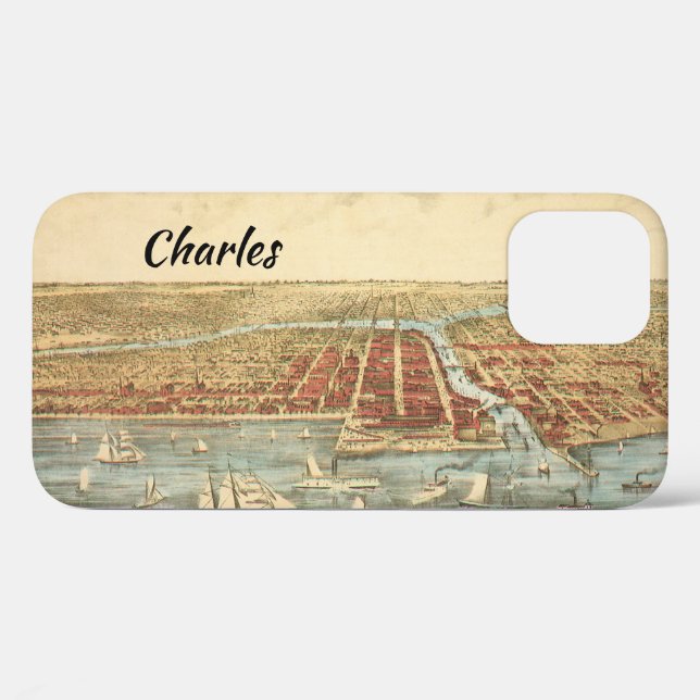 Coques Case-Mate iPhone Chicago Antique Map, LaSalle Street et River (Verso (horizontal))
