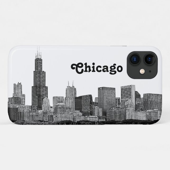Coques Case-Mate iPhone Chicago Skyline Etché (Dos (Horizontal))