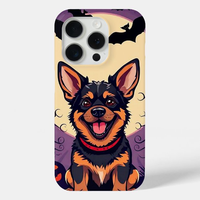 Coques Case-Mate iPhone Chien adorable dans une scène d'Halloween (Verso)