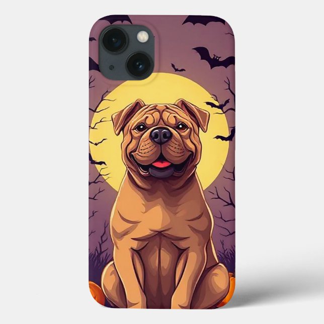 Coques Case-Mate iPhone Chien adorable dans une scène d'Halloween avec des (Verso)