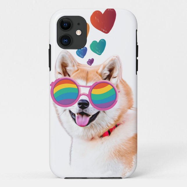 Coques Case-Mate iPhone Chien Akita avec la Saint-Valentin coeurs (Dos)
