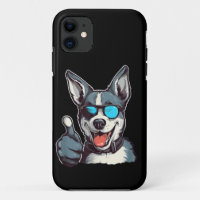 Chien aux lunettes de soleil drôles avec pouce lev