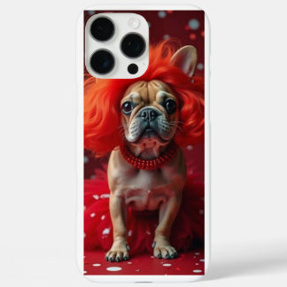 Coque iPhone 16 Pro Max chien avec une perruque rouge boîtier i-phone