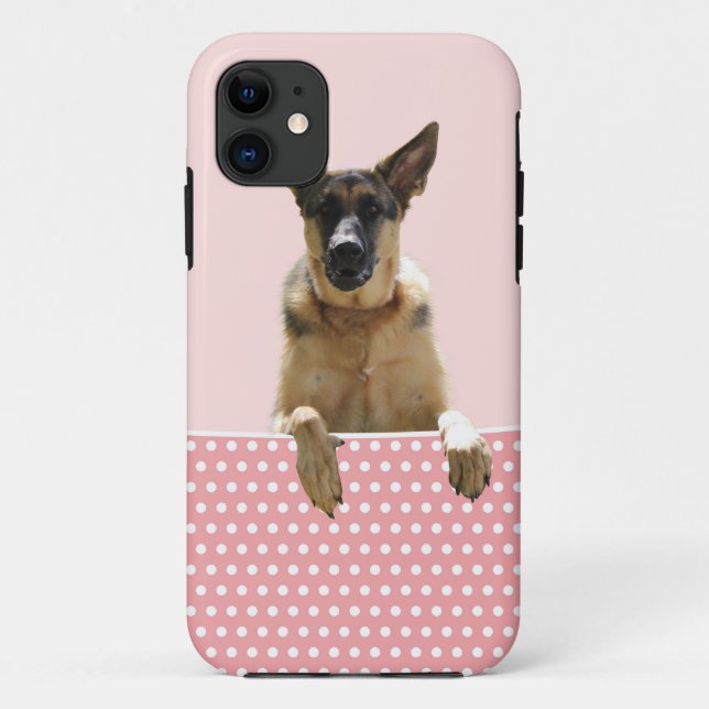 Coques Case-Mate iPhone Chien berger allemand Pois roses (Dos)