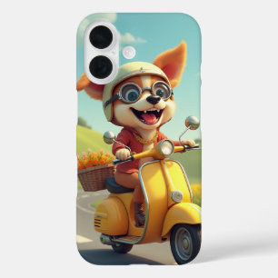Coque Pour iPhone 16 chien chevauchant un scooter